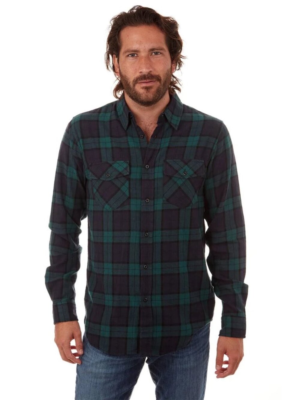 PX Blue & Green Plaid Flannel Long Sleeve Button Up Shirt/2526